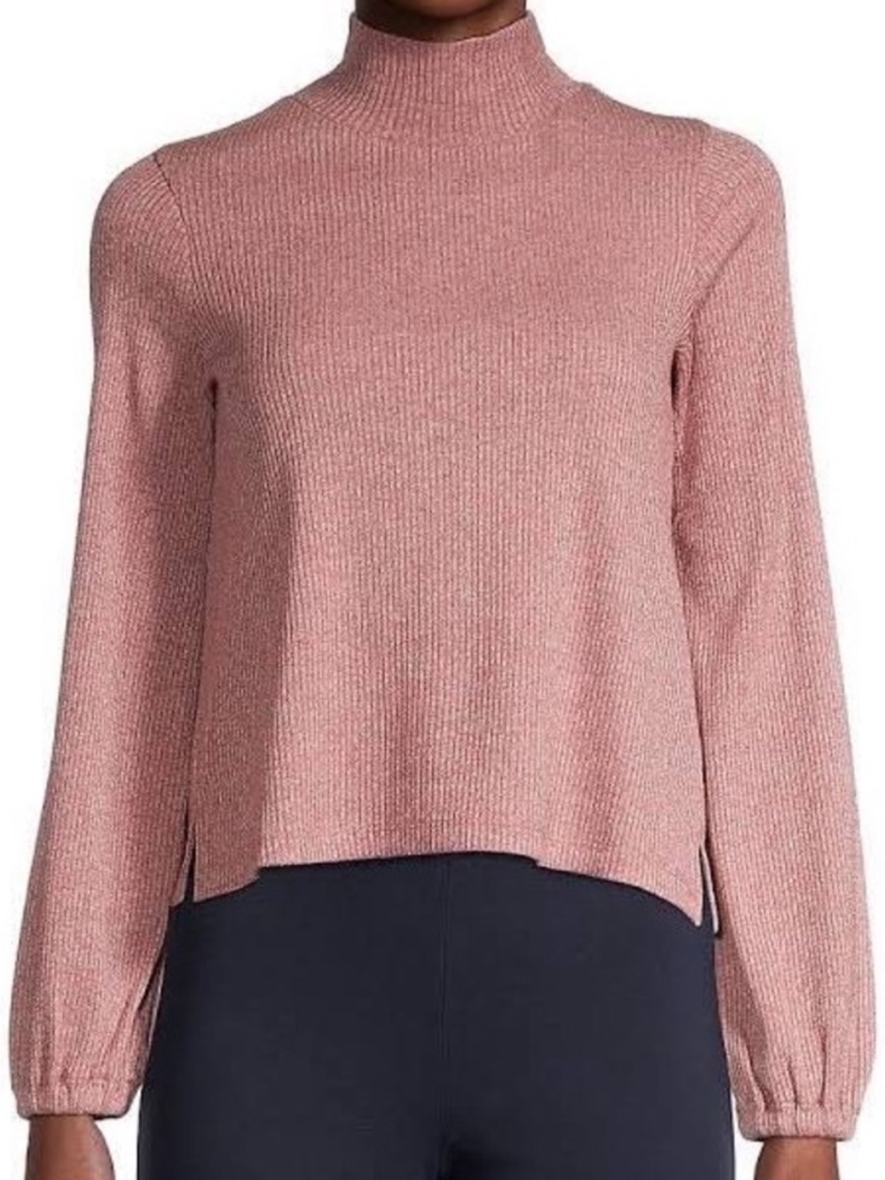 Madewell Rose Pink Mock Neck Bubble Sleeve Sweater